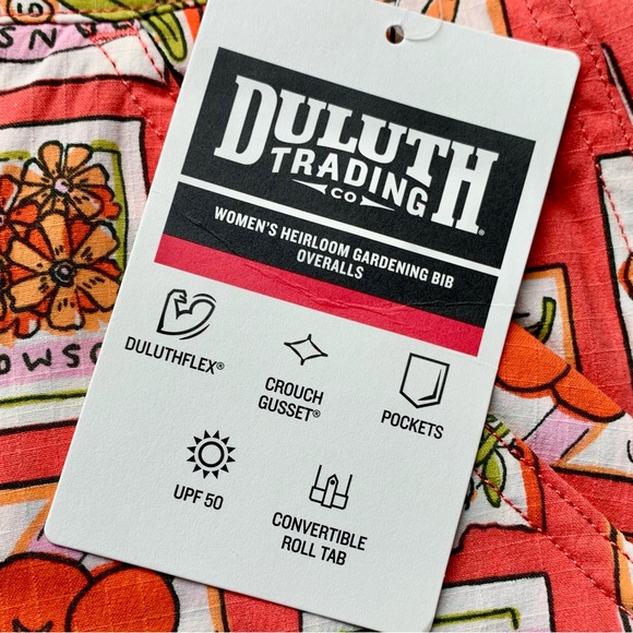 NWT Duluth Small x31L Heirloom Gardening Bib Overalls Coral Seed Packets Farming - Picture 3 of 10